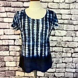Chico's Blue & White Short Sleeve Blouse Size M